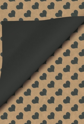 Geschenkpapier Dubbelzijdig kraft hearts black & black 30cm x 100meter