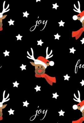 Kerstpapier Coated Papier Rendier Joy Zwart 30cm  x 200meter OP IS OP