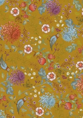 Kadopapier Trendy birdy blommom ochre 70cm x 200meter