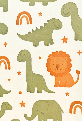 Geschenkpapier Wit Kraft Little Safari 70cm x 200meter