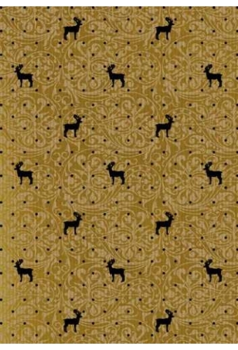 Kerstpapier Bruin Kraft Du Monde Reindeer Goud Zwart 40cmx250meter