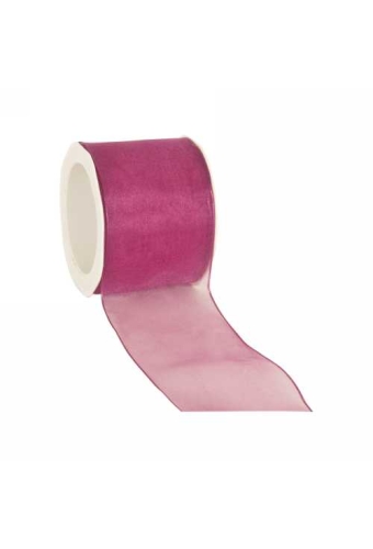 Organza Lint Met IJzerdraad Fuchsia 70mm x 20 meter
