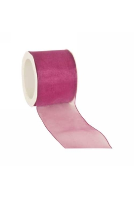 Organza Lint Met IJzerdraad Fuchsia 70mm x 20 meter