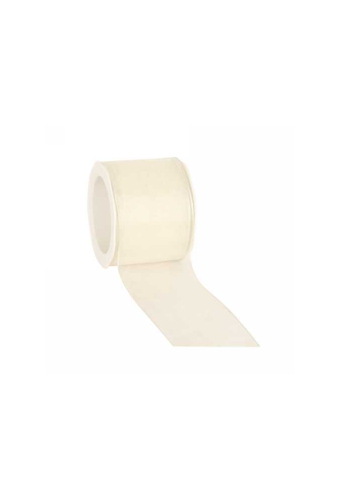 Organza Lint Met IJzerdraad Creme 70mm x 20 meter