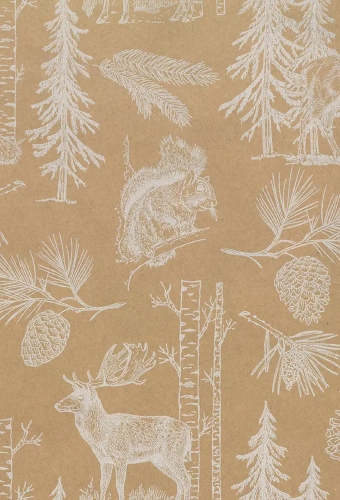 Kerstpapier Bruin Kraft Bosdieren in het Bos Kraft 30cm  x 200meter