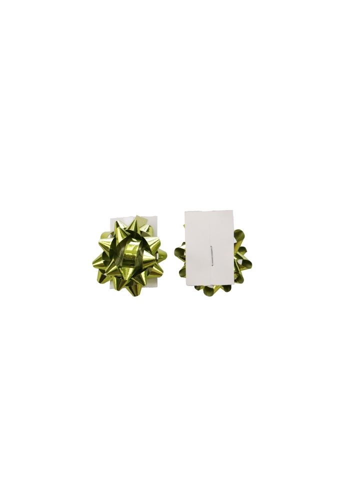 Mini Bows Strik Rond 35mm Metallic Lime Groen met plakker 100stuks