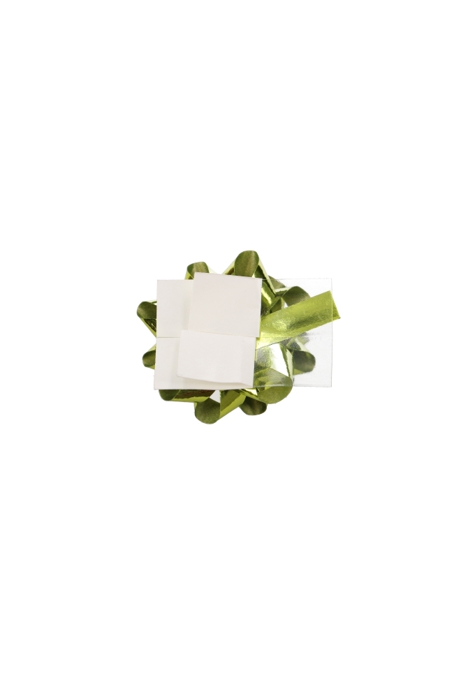 Mini Bows Strik Rond 35mm Metallic Lime Groen met plakker 100stuks