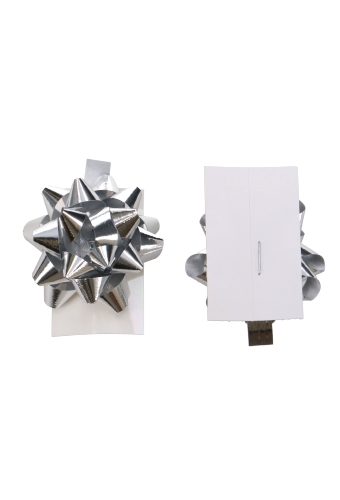Mini Bows Strik Rond 35mm Metallic Zilver Met Plakker 100stuks