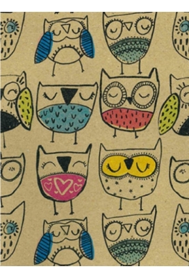 Kraftpapier Bruin recycled happy owl multicolor 50cm x 200meter