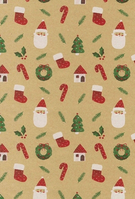 Kerst Kraftpapier Bruin recycled watercolor santa 50cm x 200meter