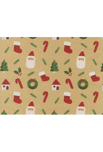 Kerst Kraftpapier Bruin recycled watercolor santa 50cm x 200meter