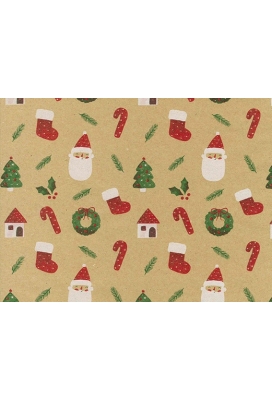 Kerst Kraftpapier Bruin recycled watercolor santa 50cm x 200meter