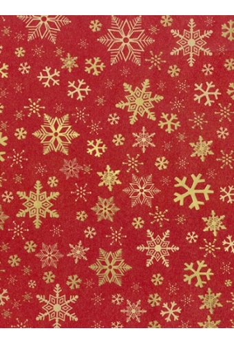 Kraftpapier Bruin recycled kraft snow crystal red gold 50cm x 200meter