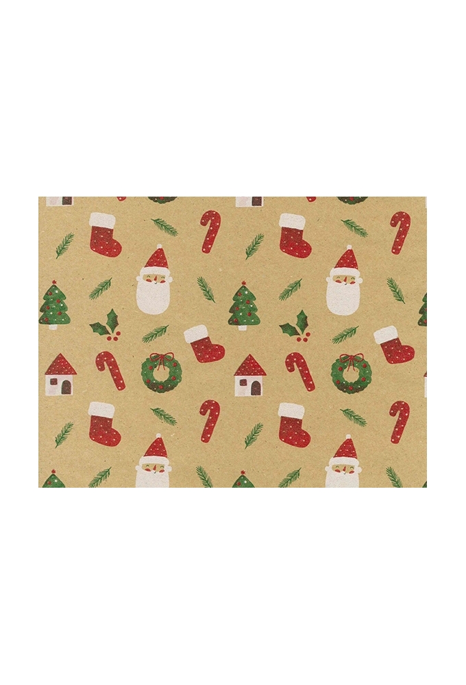 Kerst Kraftpapier Bruin recycled watercolor santa 70cm x 200meter
