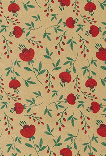 Cadeaupapier Bruin Kraft Flowers Rood 70cm x 200meter