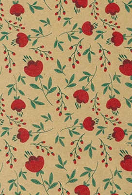 Cadeaupapier Bruin Kraft Flowers Rood 70cm x 200meter