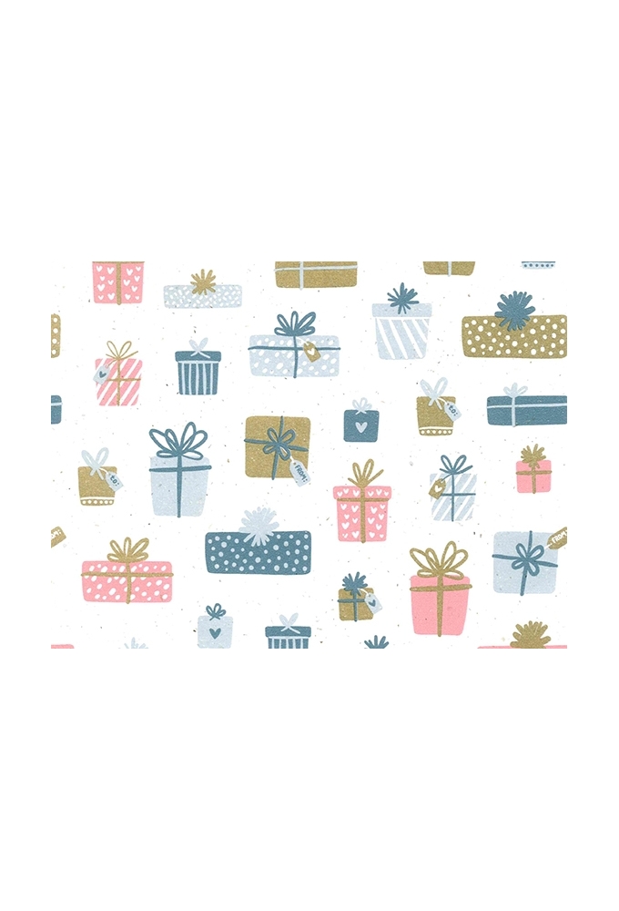 Kraftpapier Wit recycled little presents pink blauw 70cm x 200meter