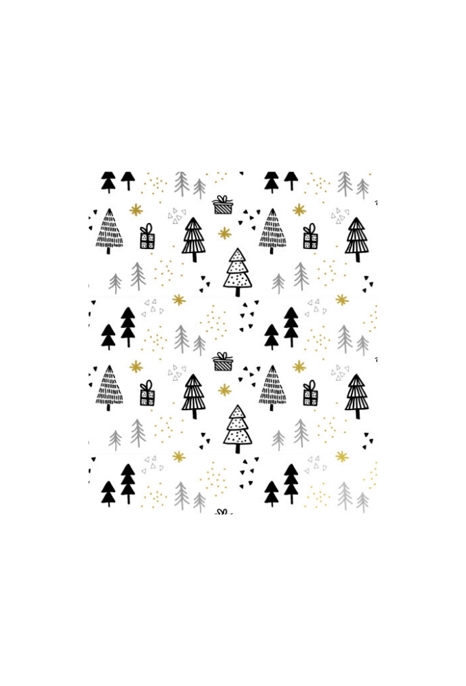 Kerstpapier Metallic pines & presents black & gold 70cm x 200meter