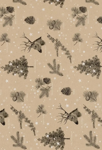 Kerstpapier Bruin Kraft Oh My Deer 30cm x 250meter