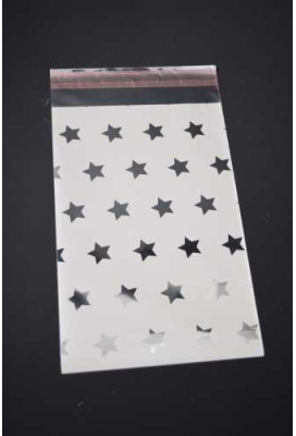 Kerstzakjes Folie Mita Zilver & Ster Plakstrip 10x13.5+3cm 100stuks