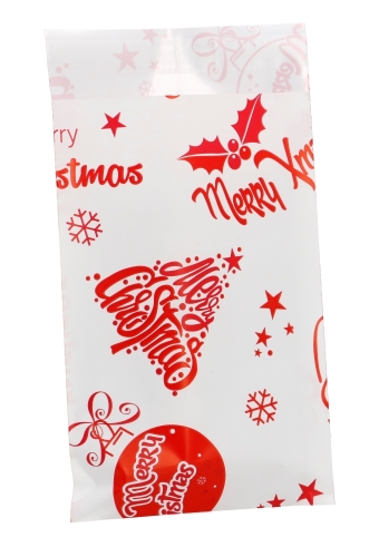 Kerstzakjes Folie Mita Plakstrip Merry Christmas Red 12x18.5+3cm 100st