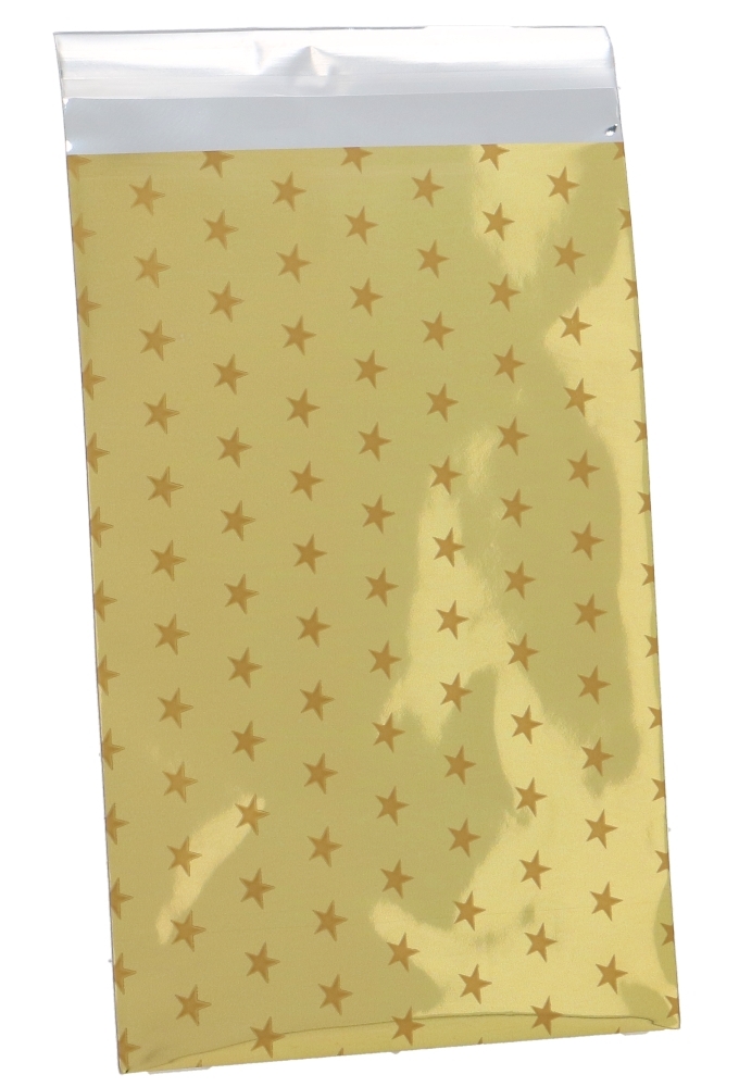 Kerstzakjes Folie Mita Plakstrip Gold Stars Shine 12x18.5+3cm 100stuks