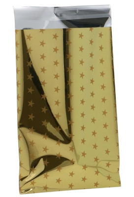 Kerstzakjes Folie Mita Plakstrip Gold Stars Shine 12x18.5+3cm 100stuks