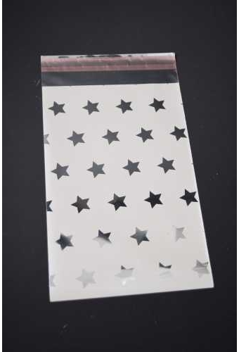 Kerstzakjes Folie Mita Zilver & Ster Plakstrip 15x23.5+3cm 100stuks