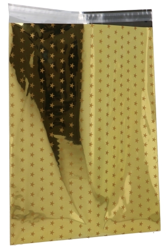 Kerstzakjes Folie Mita Plakstrip Gold Stars Shine 25x33.5+3cm 100stuks