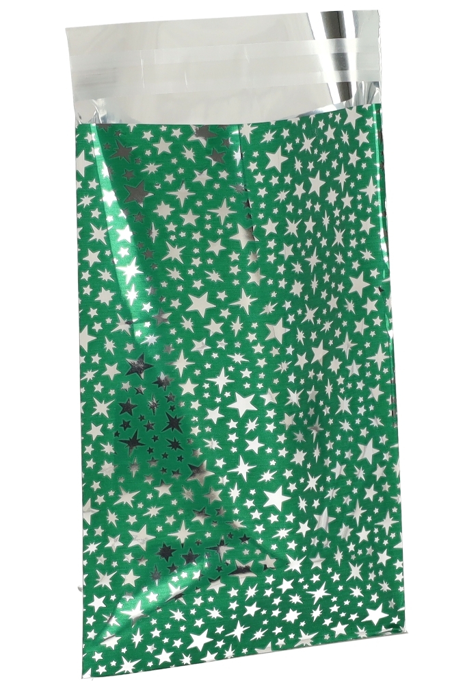 Kerstzakjes Folie Mita Groen & Little stars Plakstrip 12x18.5+3cm 100stuks