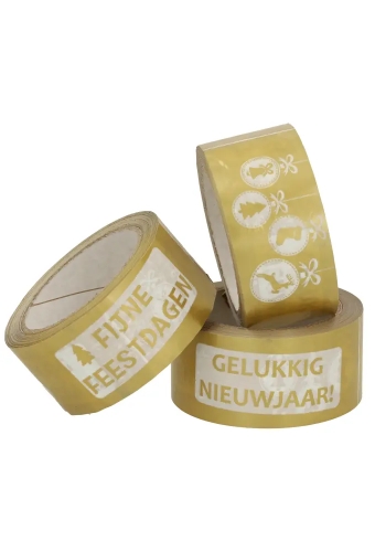 Bedrukt Tape Fijne Feestdagen Goud Tape 50mm x 66meter 1 stuk