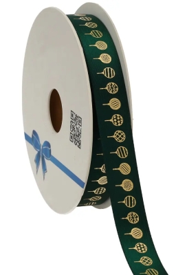 Kerstlint Satijn Kerstbal Donker Groen 15mm x 25meter