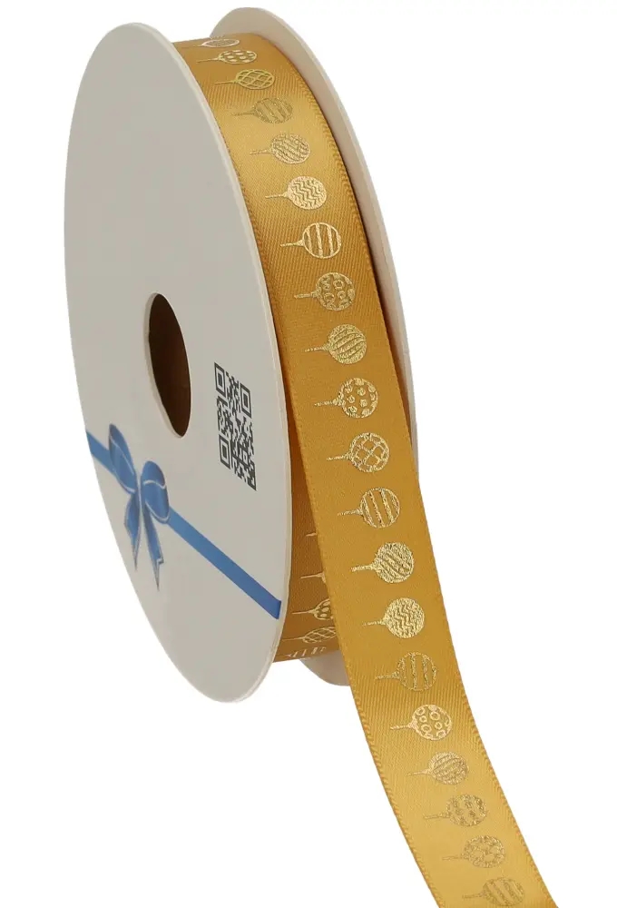 Kerstlint Satijn Kerstbal Goud 15mm x 25meter