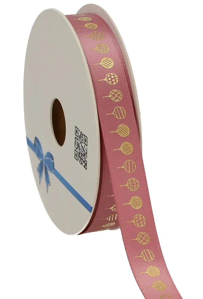 Kerstlint Satijn Kerstbal Oud Roze 15mm x 25meter