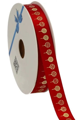 Kerstlint Satijn Kerstbal Wijn Rood 15mm x 25meter