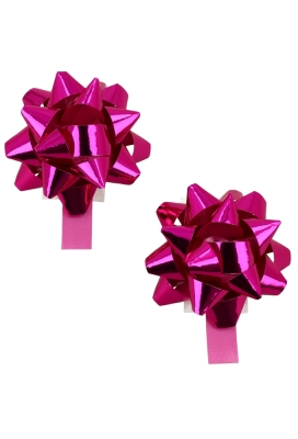 Mini Bows Strik Rond 50mm Metallic Fuchsia Met Plakker 100stuks