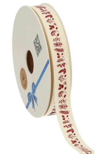 Herfstlint Katoen Herfst Bladen Creme 15mm x 20meter