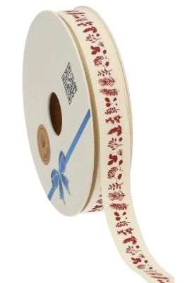 Herfstlint Katoen Herfst Bladen Creme 15mm x 20meter