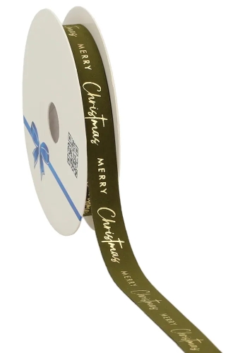 Kerstlint Velvet Donker Groen Merry Christmas 15mm x 10meter