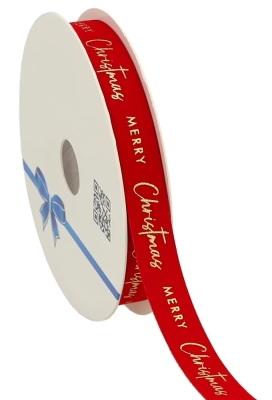 Kerstlint Velvet Rood Merry Christmas 15mm x 10meter