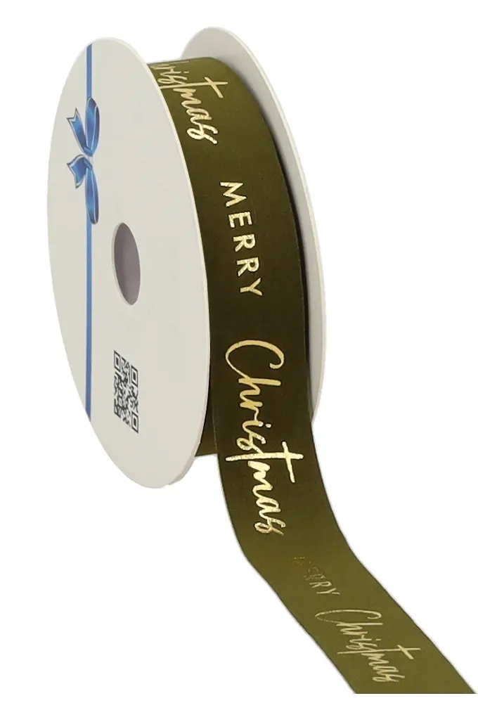 Kerstlint Velvet Donker Groen Merry Christmas 25mm x 10meter