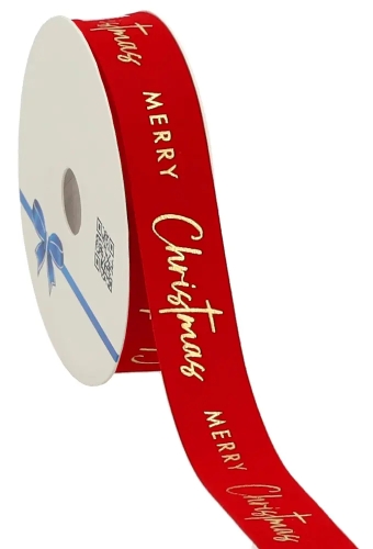 Kerstlint Velvet Rood Merry Christmas 25mm x 10meter