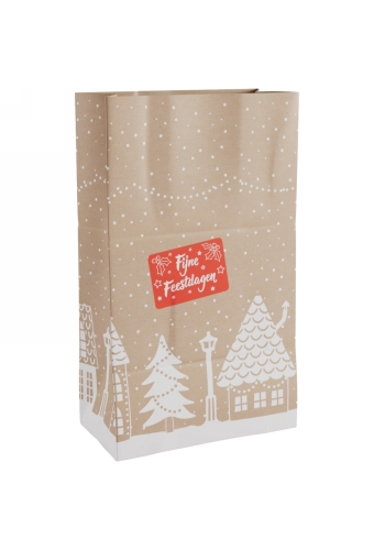 Kerstzak Kraft Fijne Feestdagen 20xx10x30cm 50stuks