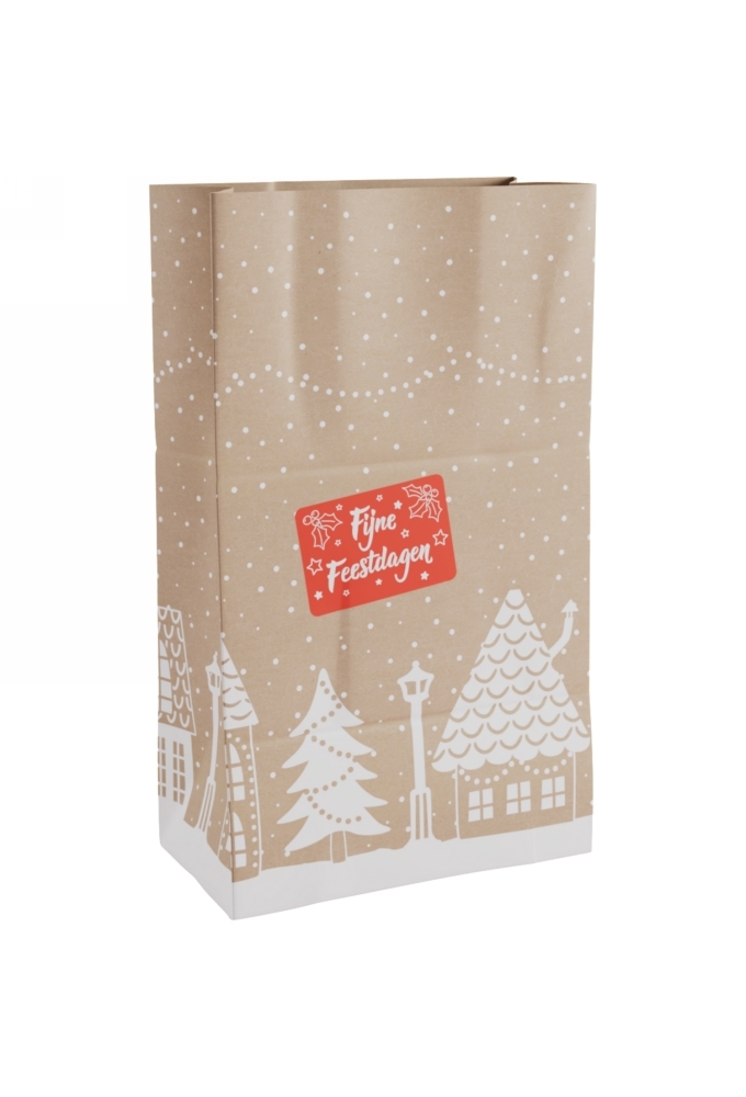 Kerstzak Kraft Fijne Feestdagen 20xx10x30cm 50stuks