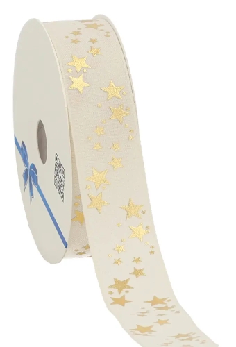 Kerstlint Naturel Stars Ivoor 25mm x 20meter