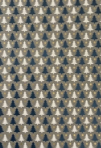 Kerstpapier Coated Papier Kerst tree  Wit Zwart Star 30cm  x 200meter