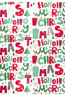 Kerstpapier Metallized Merry Xmas Wit Rood Groen 40cm x 100meter