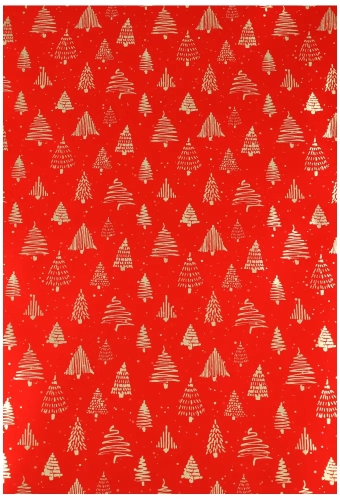Kerstpapier Metallic Trees Rood Goud 40cm x 100meter