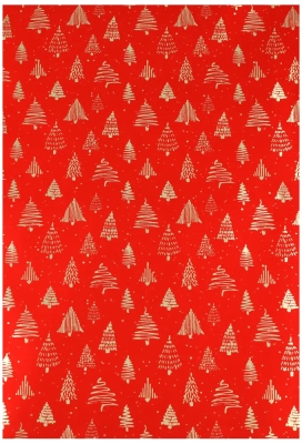 Kerstpapier Metallic Trees Rood Goud 40cm x 100meter