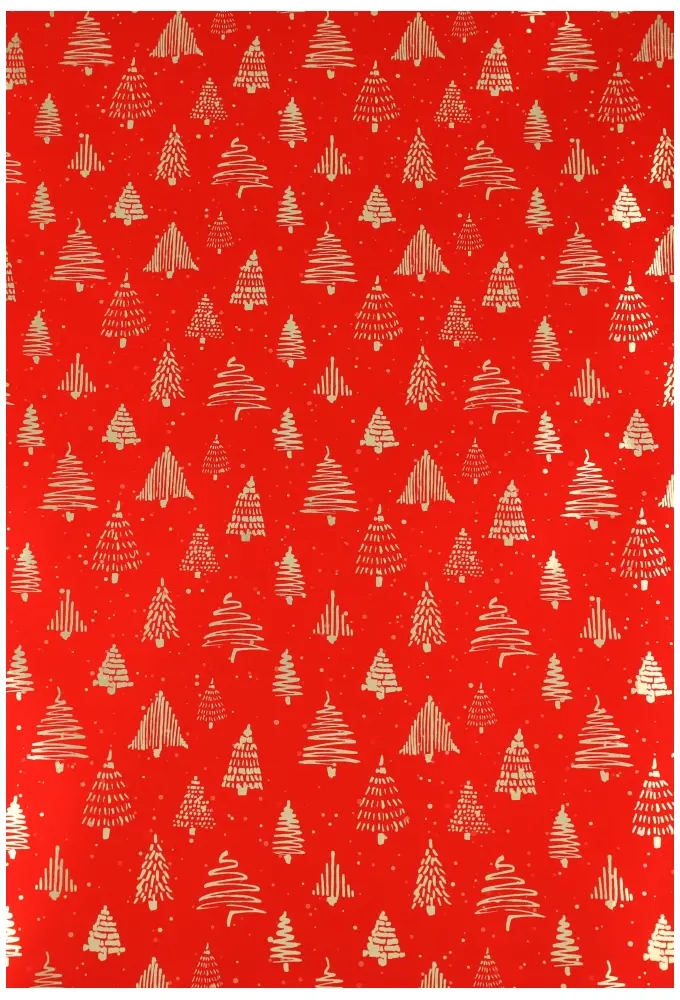 Kerstpapier Metallic Trees Rood Goud 40cm x 100meter